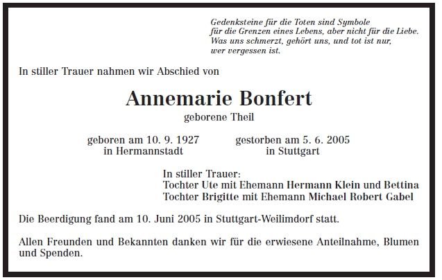 Theil Annemarie 1927-2005 Todesanzeige